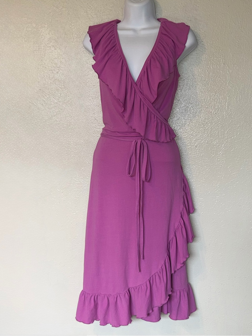 Hanna Andersson Fuchsia Purple Ruffle Sleeveless Wrap Dress sz Small